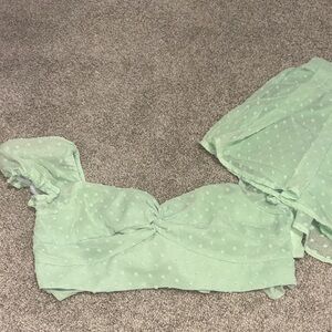 SHEIN Light Green Puff Sleeve Blouse